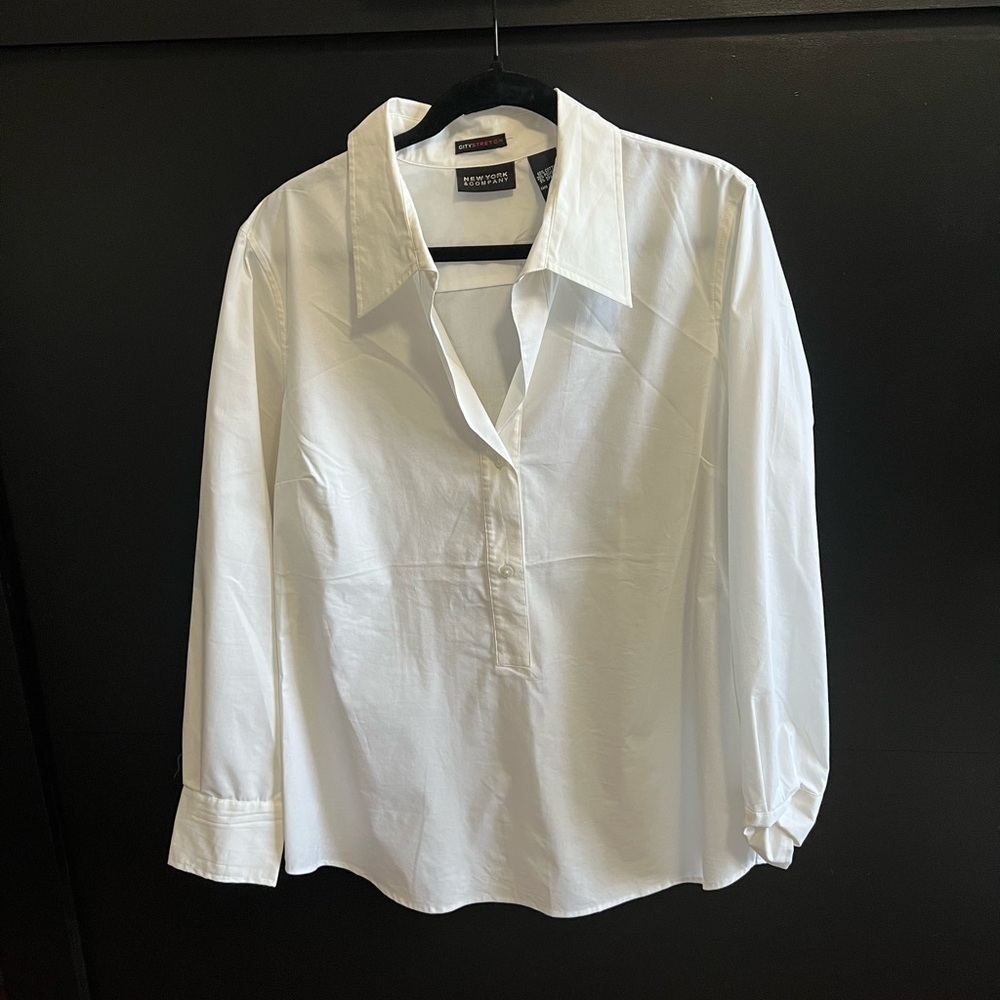 New York & Company Classic White Button-Down Shirt